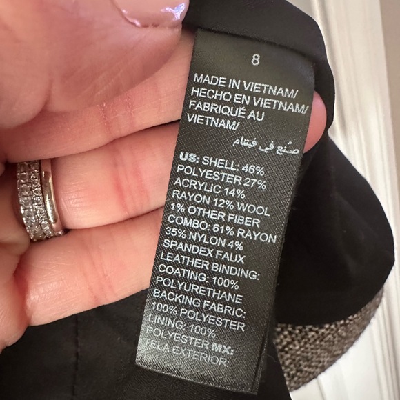 White House Black Market White + Black Tweed Moto Jacket Faux Leather Size 8 - Picture 10 of 11